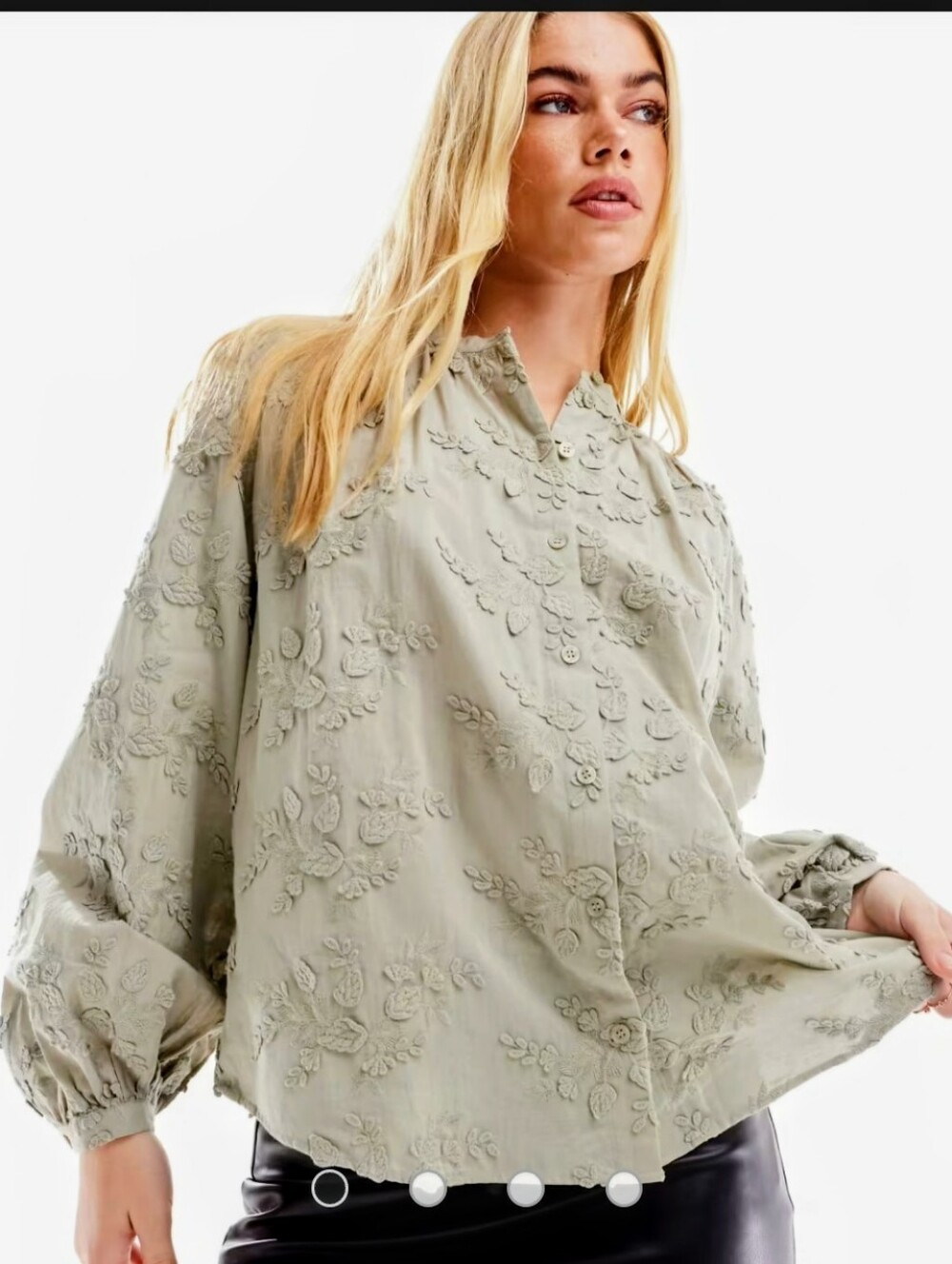 & Other Stories Sage Floral Applique Balloon-Sleeve Boho Blouse SIZE 10
